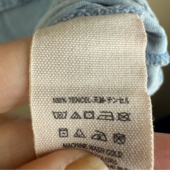 Free People Off the Shoulder‎ Denim Chambray Spaghetti Strap Size Large Boho - Picture 6 of 8